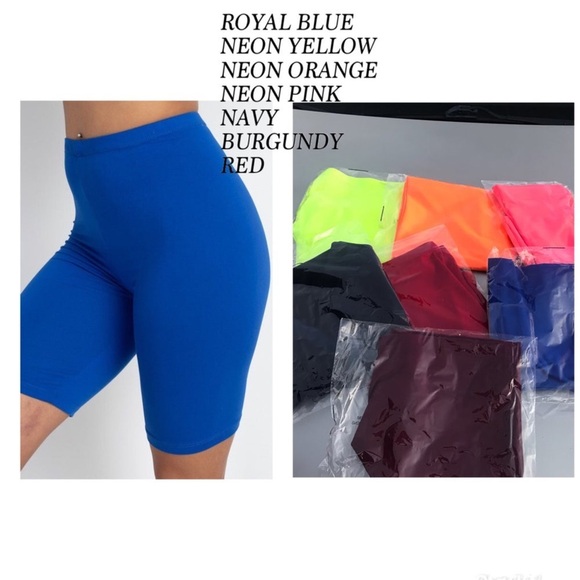 NEON PINK HIGHWAIST BIKER SHORTS - Picture 1 of 4